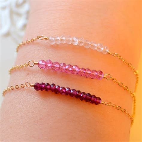 Gold Stacking Bracelet Set With Rose Quartz And Pink Topaz Silver