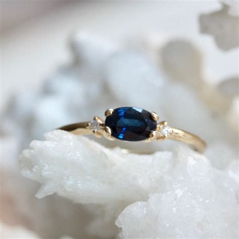 14K Gold Oval Blue Sapphire Diamond Ring