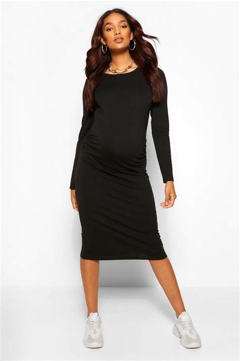 Maternity Crew Neck Midi Bodycon Dress Boohoo