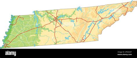 High Detailed Tennessee Physical Map Stock Vector Image Art Alamy