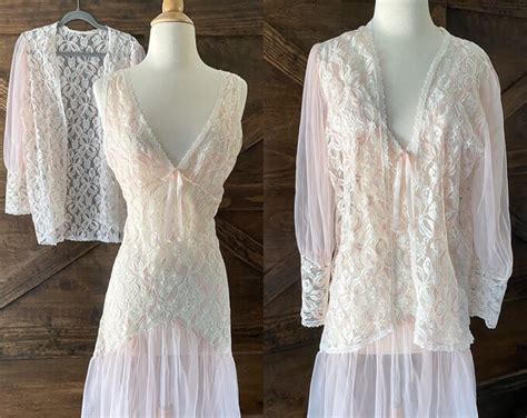 Vintage Lingerie Set by Sedú Negligee and Lace Jacket Vintage Sexy