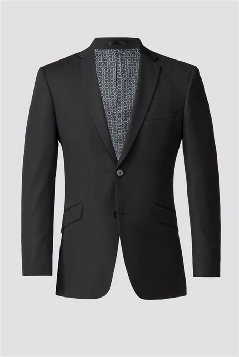 Racing Green Plain Black Twill Tailored Fit Suit Jacket