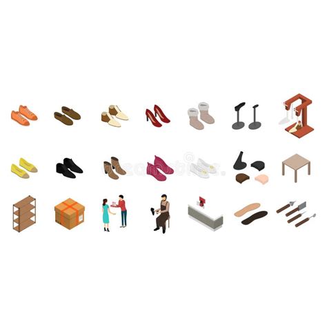 Shoe Work Shop Icons Concept 3d Isometric View Vector Stock Vector