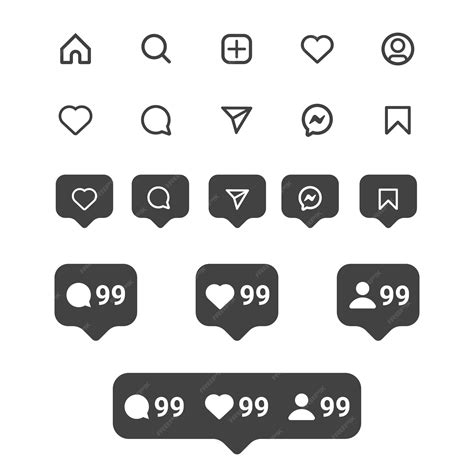 Premium Vector | Flat instagram icons and notifications set in black color