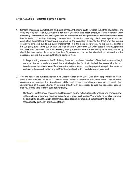 Activity Cis Case Analysis Points Items X Points