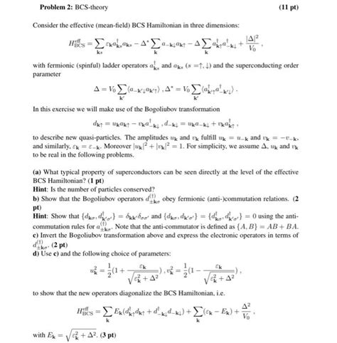 Solved Consider The Effective Mean Field BCS Hamiltonian Chegg