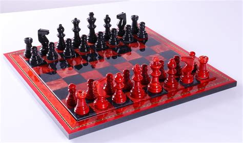 Black And Red Alabaster Chess Set With Wood Frame Chess House