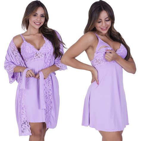 Kit Pós parto de Robe e Camisola Sofia de amamentação 2 peças Feminino