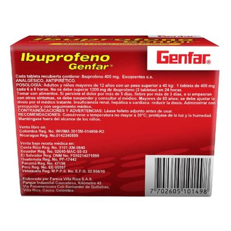 IBUPROFENO 400 MG TABLETAS GF CJA X 100 UN Droguerias Patria