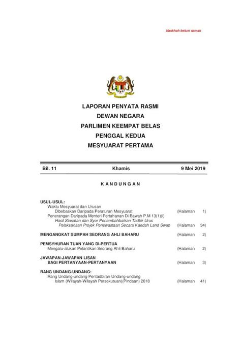 Pdf Laporan Penyata Rasmi Dewan Negara Parlimen Dn