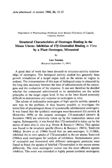 Pdf Structural Characteristics Of Oestrogen Binding In The Mouse