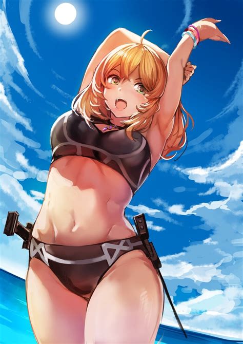 Hentai Nintendo Girl Alluring Athletic Female Black Bikini Black