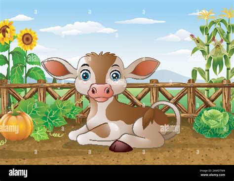 Cartoon cow sitting in the farm Stock Vector Image & Art - Alamy