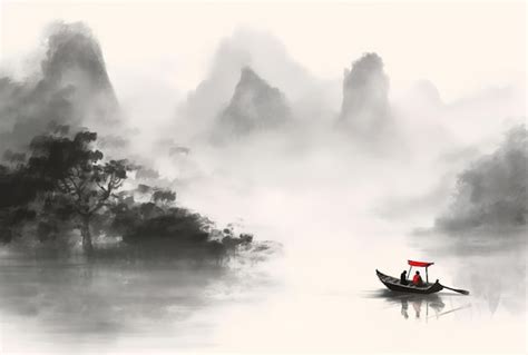 Premium AI Image | Chinese landscape ink painting