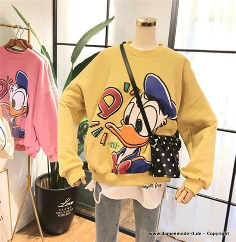 Neuheiten Disney Donald Duck Print Damen Pullover Gelb Rosa Grau