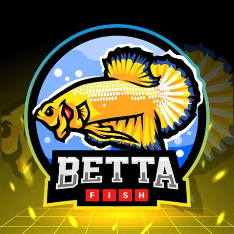 Design Do Logotipo Esport Do Mascote Do Peixe Betta Amarelo Vetor Premium