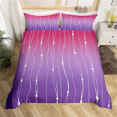 Yst Purple And Hot Pink Duvet Cover Twin Wave Stripe And Dots Bedding Set Geometric Aesthetic