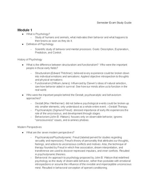 Psychology Sem Overview Semester Exam Study Guide Module What Is