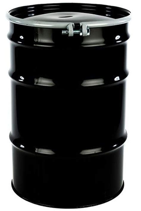 55 Gal Steel Drum Open Head Black Metal Barrel Non Lined Interior Bolt Ring Closure