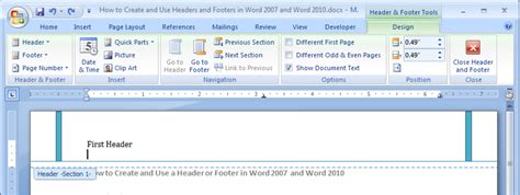 How to Create and Use a Header or Footer in Word 2007 and Word 2010 ...