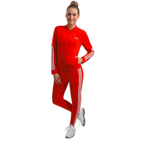 Adidas Back2basic 3 Stripes Trainingsanzug Damen Rot Weiß Online Kaufen Tennis Point De