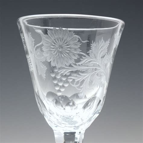 18th Century Jacobite Sympathy Engraved Facet Cut Glass C1790 Dm Wine Glasses Exhibit Antiques