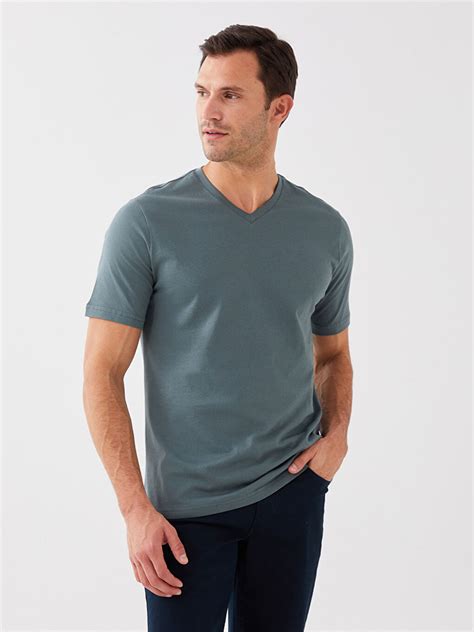 V Neck Short Sleeved Basic Combed Cotton Mens T Shirt S30114z8 H9d