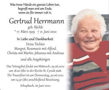 Traueranzeigen von Gertrud Herrmann Schwarzwälder Bote Trauer