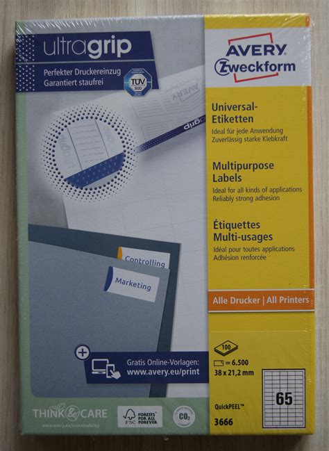 AVERY Zweckform 3666 10 Universal Etiketten A4 650 Etiketten 38 X 21