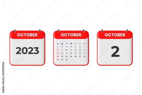 October 2023 calendar design. 2nd October 2023 calendar icon for ...