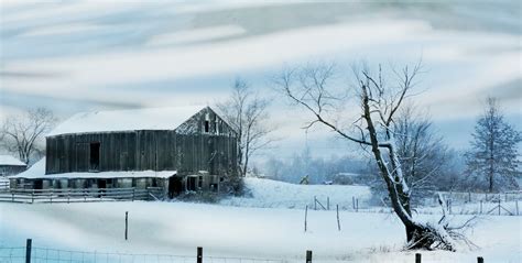 Wallpaper Trees Snow Ice Farm Barn Fence Freezing Rural Ohio