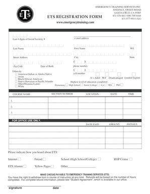 Fillable Online Ets Registration Form Emergency Training Services Fax