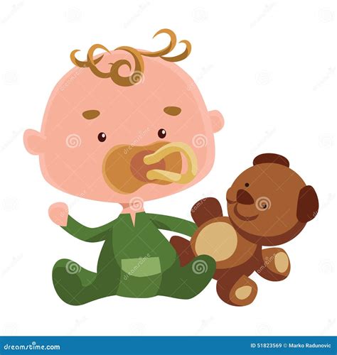 Cute Baby With A Teddy Bear Illustration Cartoon Character ...