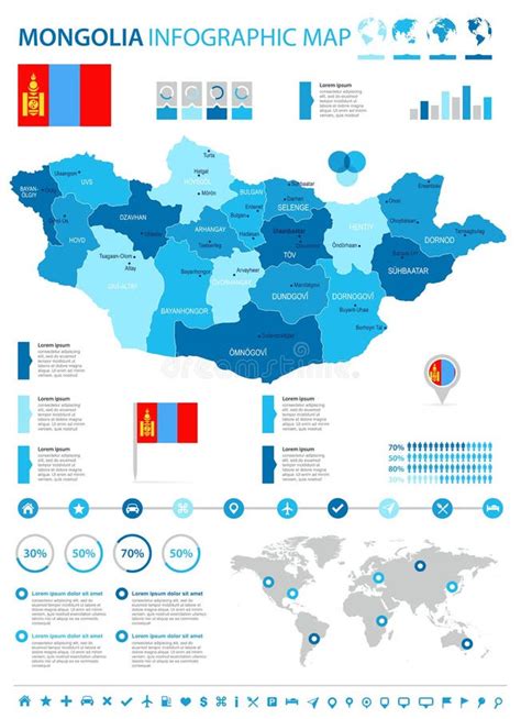 蒙古 Infographic地图和旗子 详细的传染媒介例证 库存例证 插画 包括有 商业 销钉 108124410