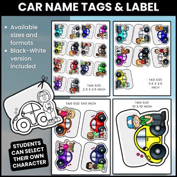 Colorful Car Name Tags and Label - Editable | Cute Kids Classroom Decor