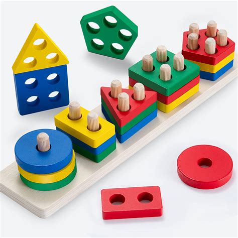 Wisplye Holz Sortier Und Stapelspielzeug Farben Und Formen Puzzle