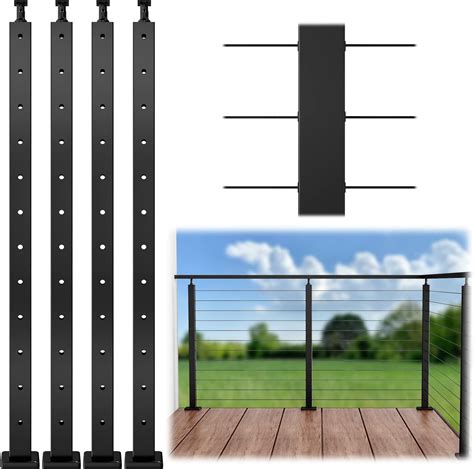 Muzata Pack Level Drilled Cable Railing Post X X Adjustable Top