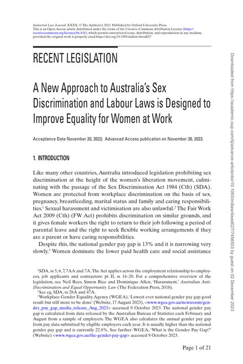 Pdf A New Approach To Australias Sex Discrimination And Labour Laws