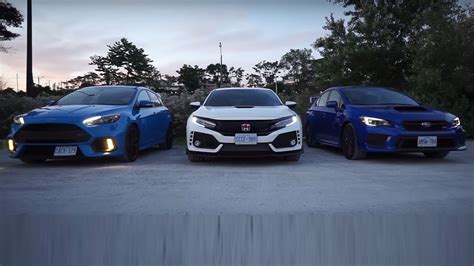 2016 Ford Focus Rs Vs 2018 Honda Civic Type R Vs 2018 Subaru Wrx Sti Youtube