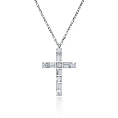 Ct White Gold Baguette And Brilliant Cut Ct Diamond Cross Pendant