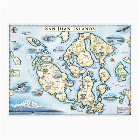 San Juan Islands Hand-Drawn Map - Xplorer Maps -24"x18" Print