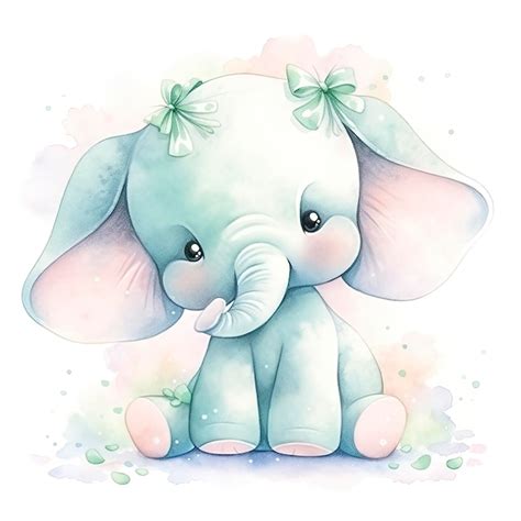 Premium Ai Image Watercolor Baby Elephant