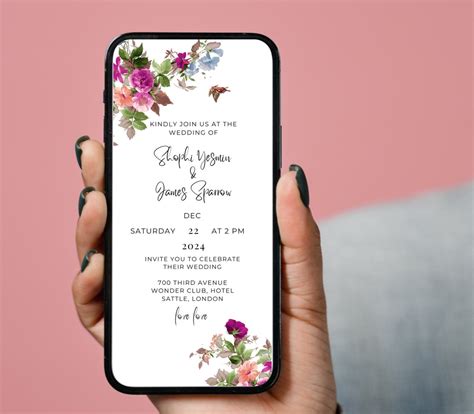 Floral Pink Digital Wedding Template Png Wedding Invitation Etsy