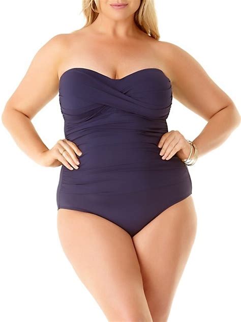 Plus Live In Colour Twist Front Shirred Bandeau One Piece Swimsuit