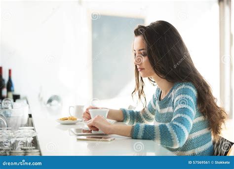 Beautiful Girl Leaning At The Bar Counter Stock Image Image Of