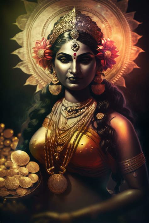 Lakshmi The Radiant Indian Goddess Of Wealth And Fortune In Artistic