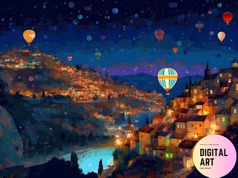 Hot Air Balloon Digital Art For Print Wall Art For Home Decoration House Decoration Travel