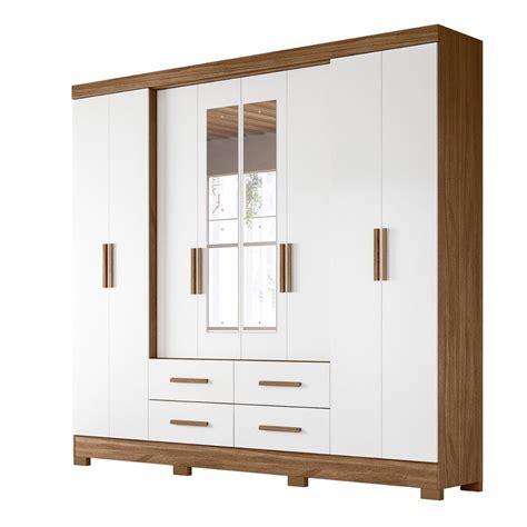 Guarda Roupa Casal Portas Espelho Gavetas Naturale Branco San