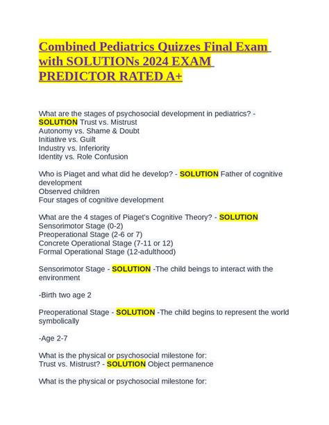 Combined Pediatrics Quizzes Final Exam With Solutions Exam