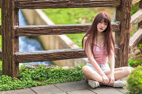 Hd Wallpaper Asian Model Women Long Hair Brunette Sitting Legs